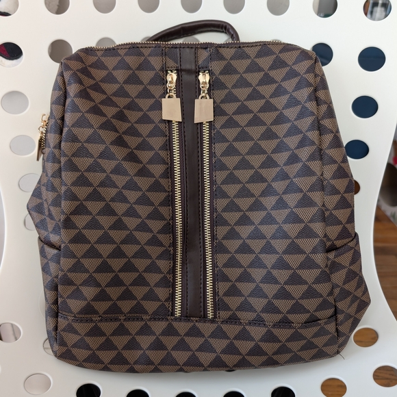 Brown Geometric Pattern Backpack - Picture 1 of 5
